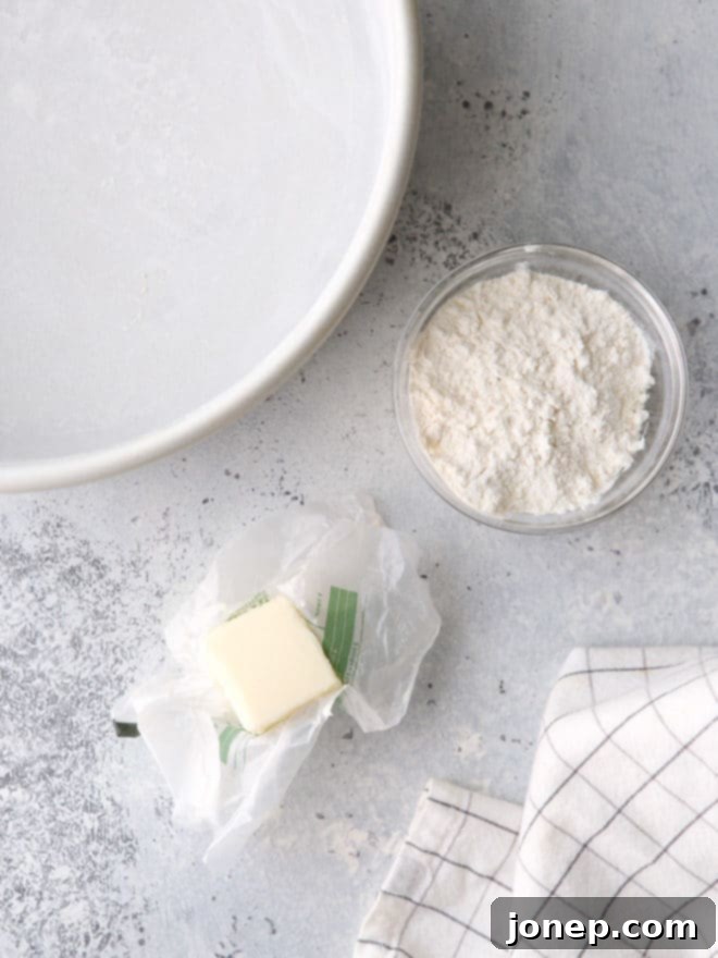 Butter and flour will keep cake from sticking to the pan