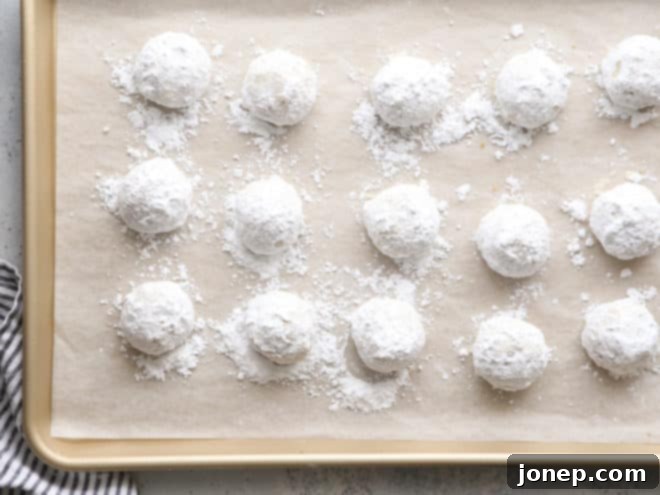 snowball cookies on a sheet pan