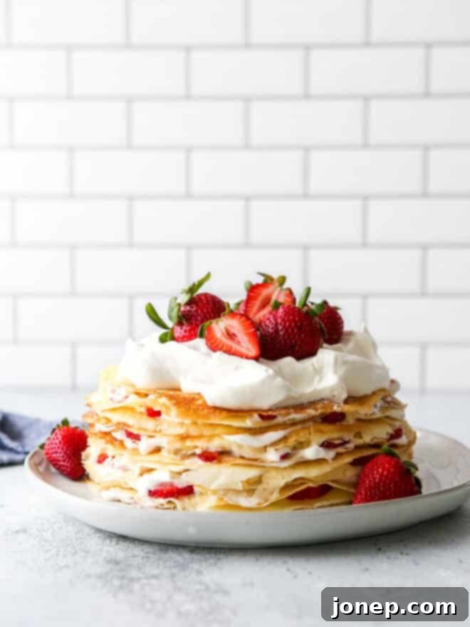 strawberries and cream crepe cake