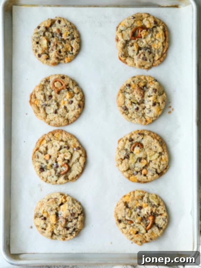Pantry Raid Cookies 6 a perfectly baked kitchen sink cookie on a cooling rack