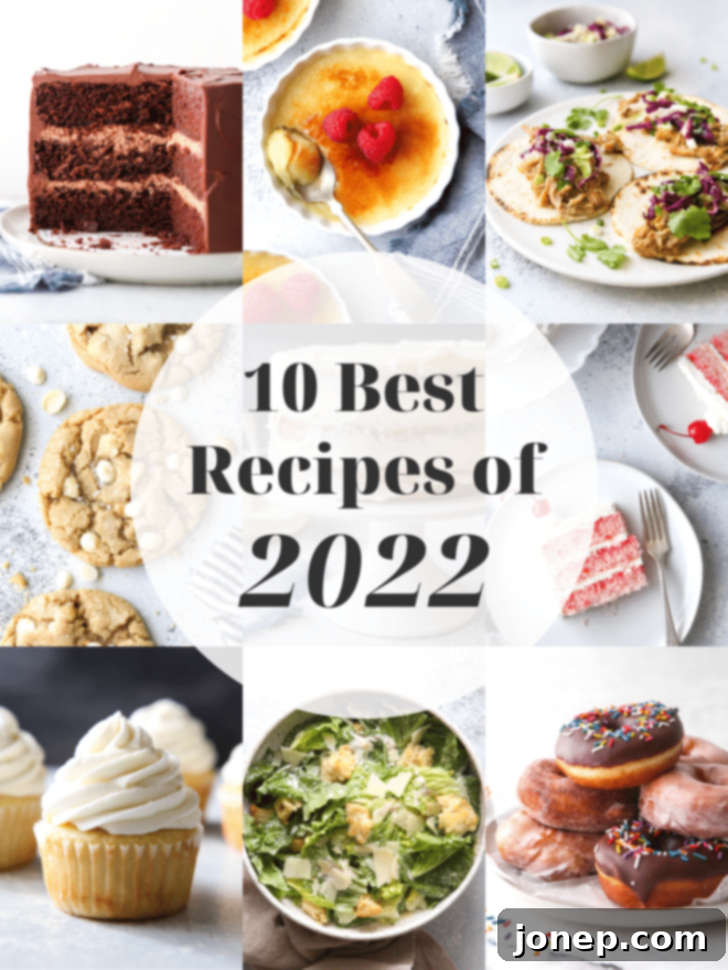 A collage featuring images of the top 10 popular recipes from the past year, showcasing a variety of delicious dishes.