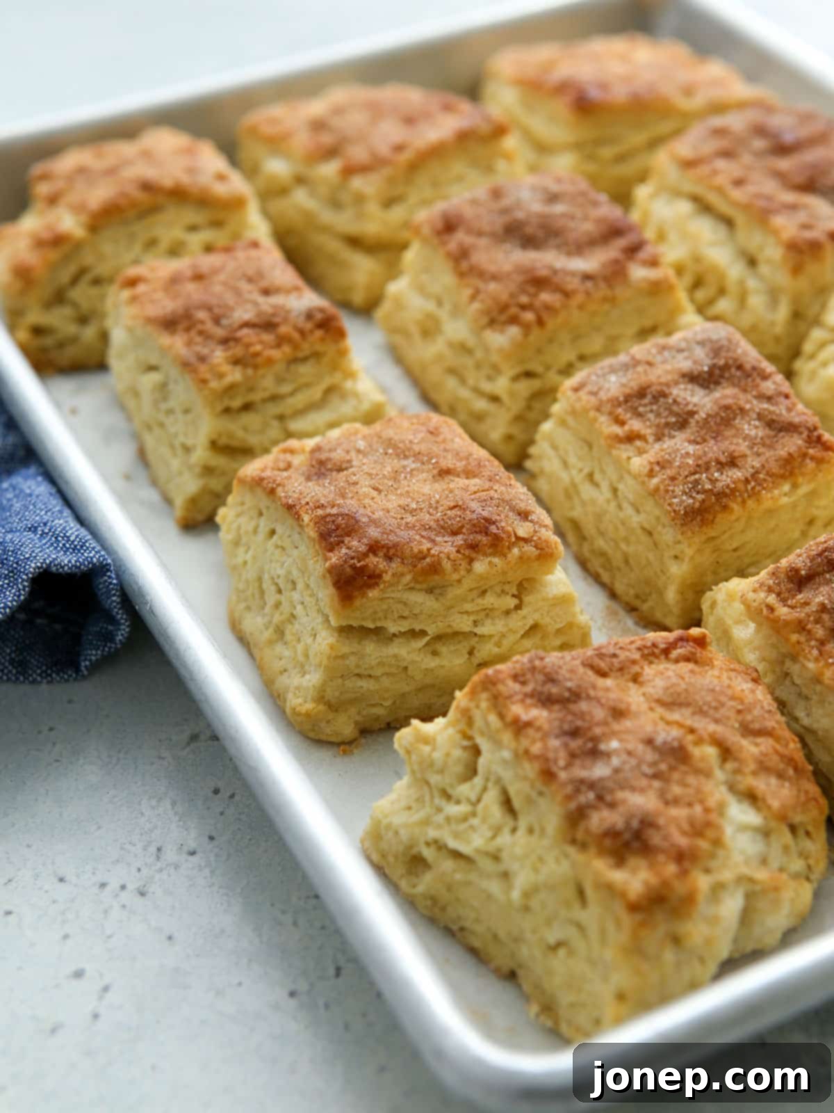 Golden brown baked biscuit shortcakes on a parchment lined sheet pan