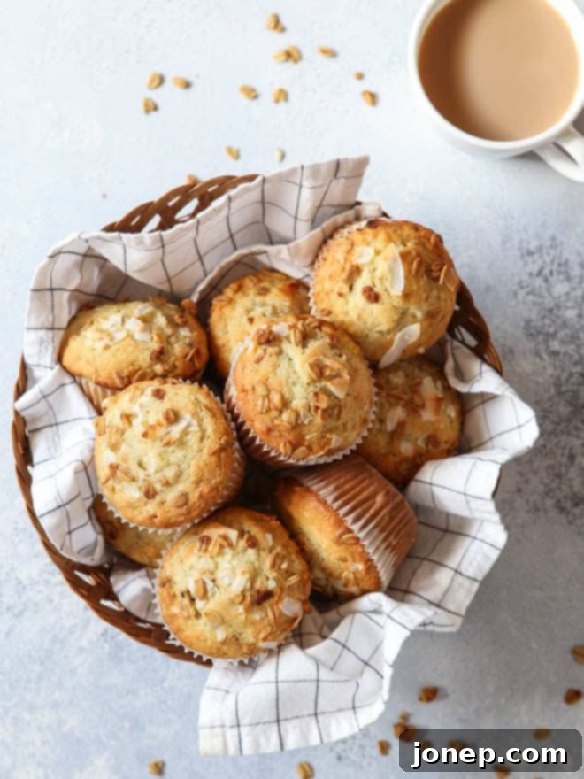My family adores these hearty Banana Crunch Muffins, packed with good-for-you ingredients