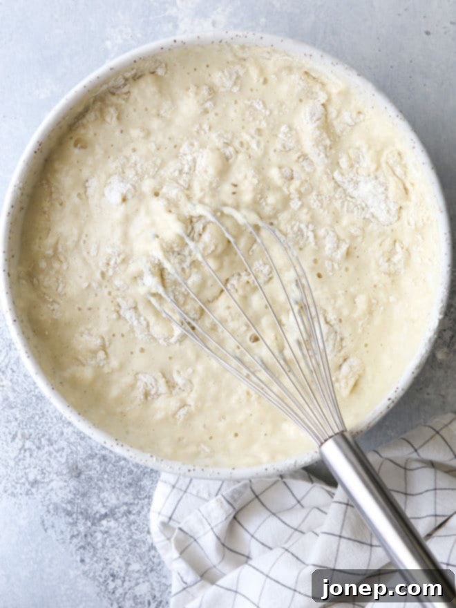 Buttermilk pancake batter should be lumpy, don't try to mix them out! Lumps are key for a tender pancake.