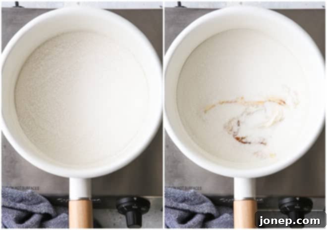 Perfect Homemade Caramel 4 making caramel with the dry method, steps 1 and 2
