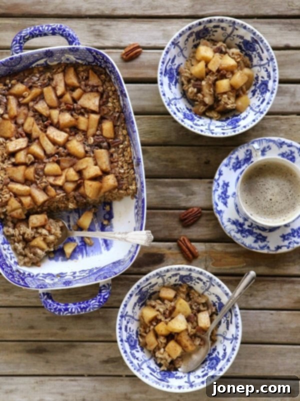 Apple Cinnamon Pecan Baked Oatmeal, a delicious and wholesome fall breakfast
