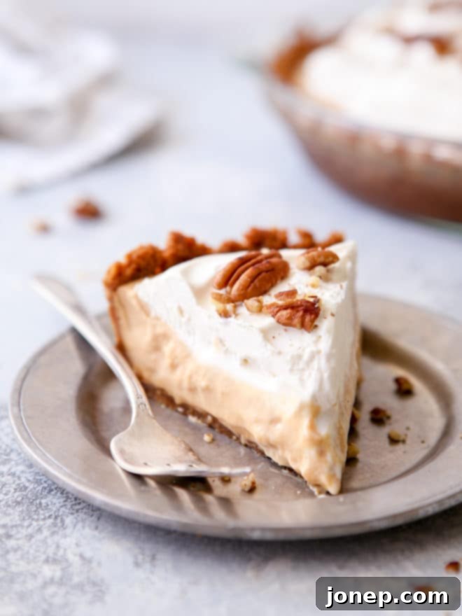 Creamy caramel pudding pie with gingersnap and pecan crust - so decadent and stunning!