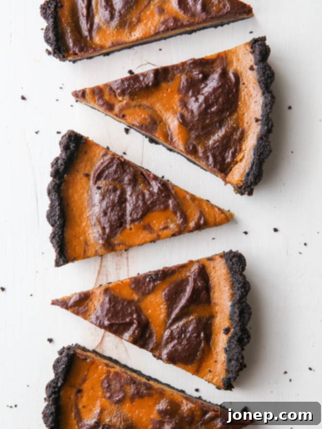 Chocolate Swirl Pumpkin Tart is perfect for the holidays!