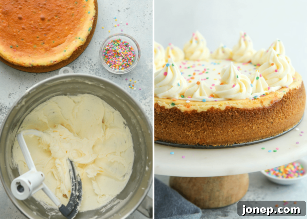 making frosting for funfetti cheesecake with an electric mixer