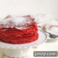 Crimson Velvet Crepe Tower 2 Red Velvet Crepe Cake recipe image