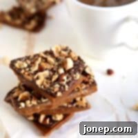 Coffee Toffee Bliss 2 Homemade Coffee Toffee topped with chocolate and hazelnuts