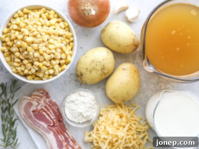 Hearty Cheesy Corn Chowder 3 corn chowder ingredients