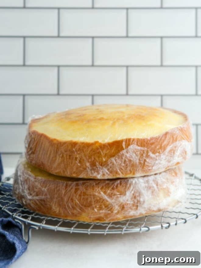 Freeze Cake Layers Perfectly Every Time 5 Frozen cake layers double-wrapped in plastic and foil for optimal freezer storage