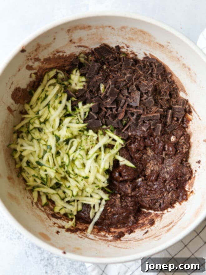 Decadent Chocolate Zucchini Bread 5 mixing batter for chocolate zucchini bread