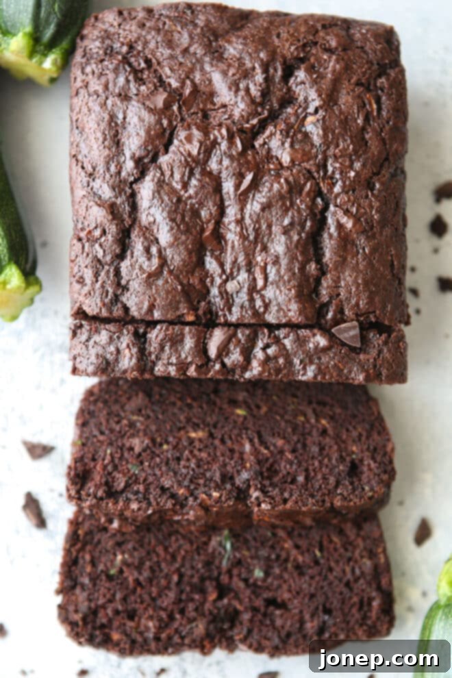 Decadent Chocolate Zucchini Bread 7 loaf of chocolate zucchini bread sliced