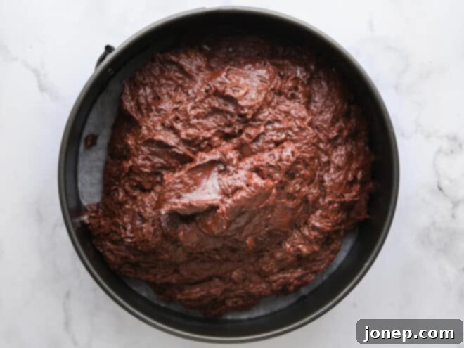Gluten-Free Chocolate Almond Torte 8 flourless chocolate cake batter in pan