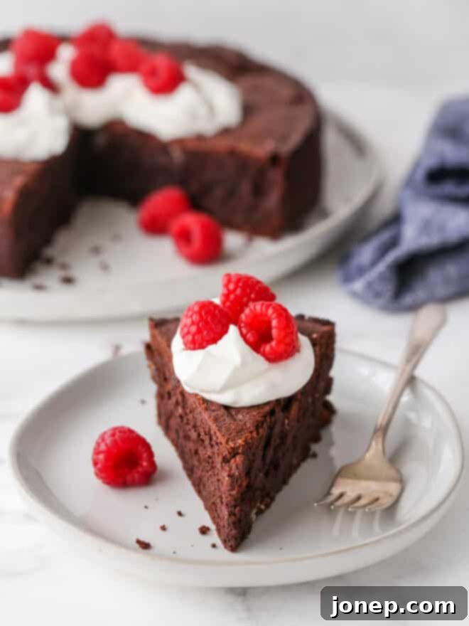Gluten-Free Chocolate Almond Torte 10 closeup of flourless chocolate almond cake
