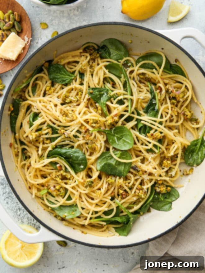 lemon pistachio pasta ready in pan