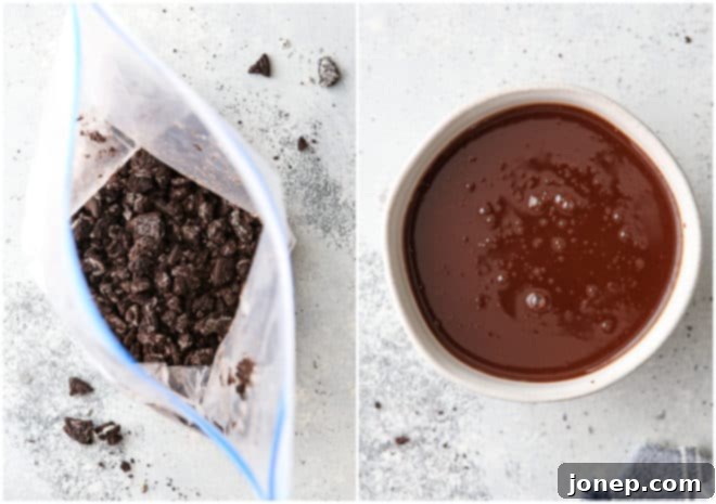 Decadent Chocolate Oreo Parfaits 5 crushing cookies and melting chocolate