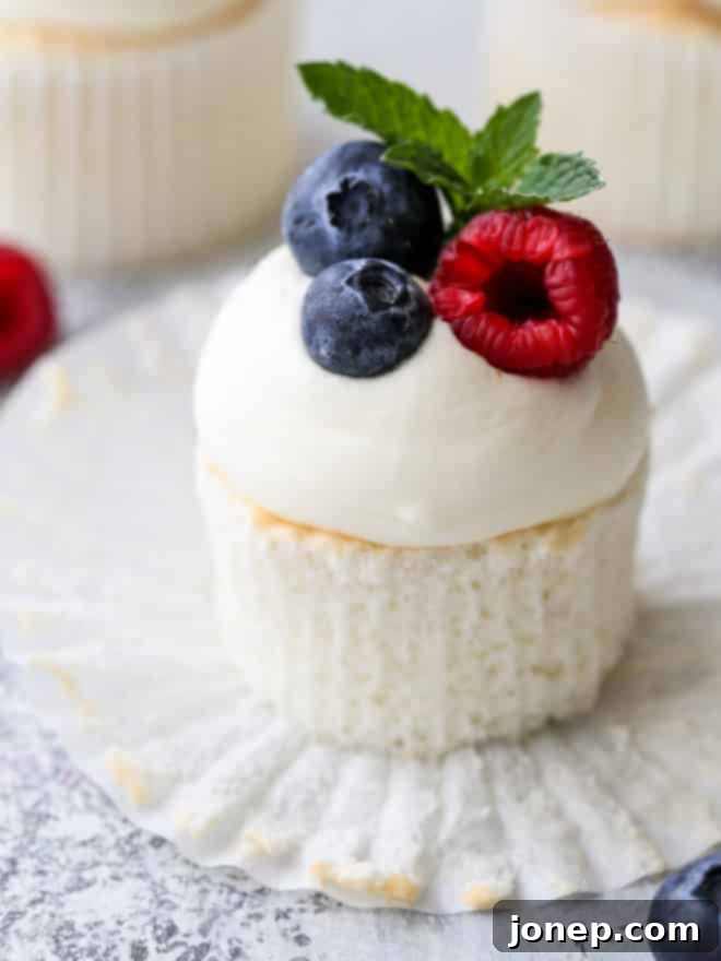 closeup of angel food cupcakes