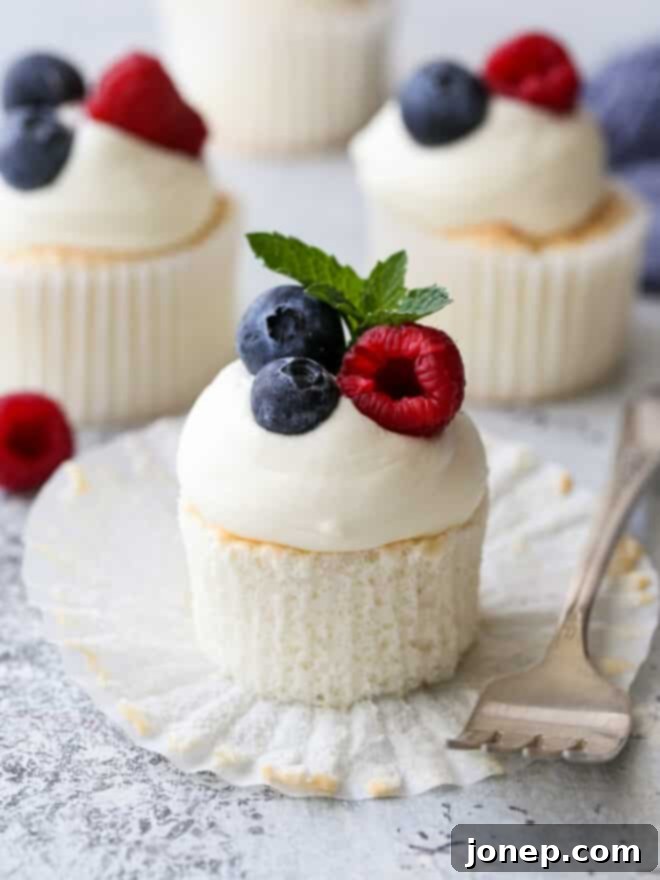 angel food cupcakes with fork