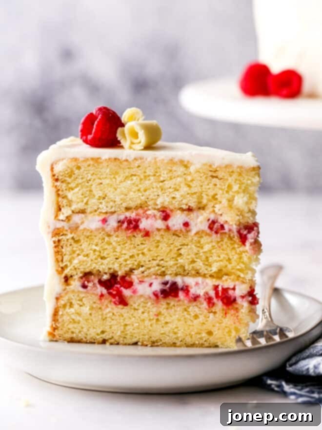 a slice of raspberry white chocolate cake