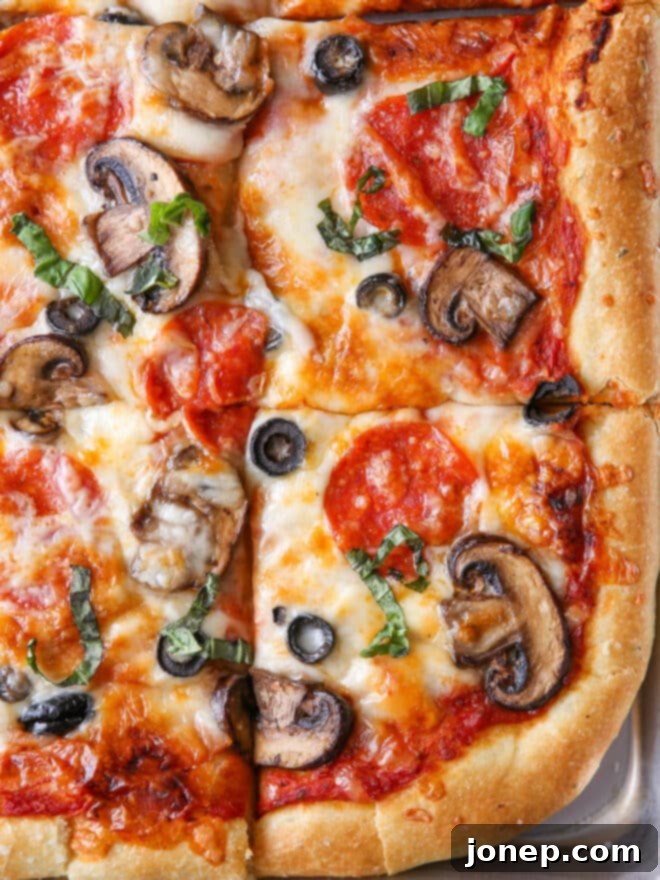 closeup of baked pizza