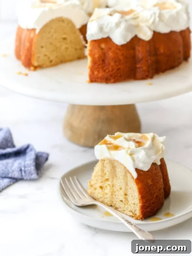 maple bundt cake slice on a plate