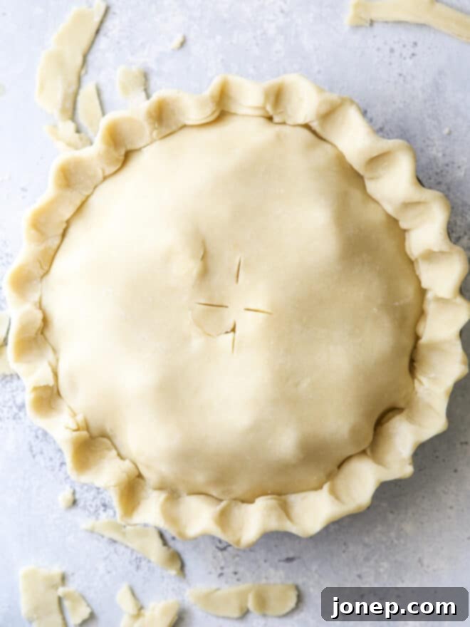 Flaky Buttermilk Pie Crust 2 pie ready for oven with golden flaky crust