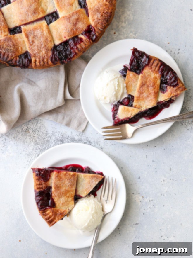 Effortless Food Processor Pie Crust 10 A slice of delicious Cranberry Blueberry Pie with a perfectly baked, flaky crust.
