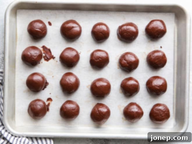 truffle centers on a sheet pan ready for dipping