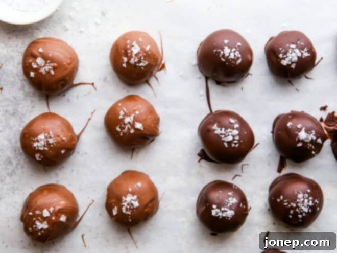 finished salted chocolate truffles on wax paper