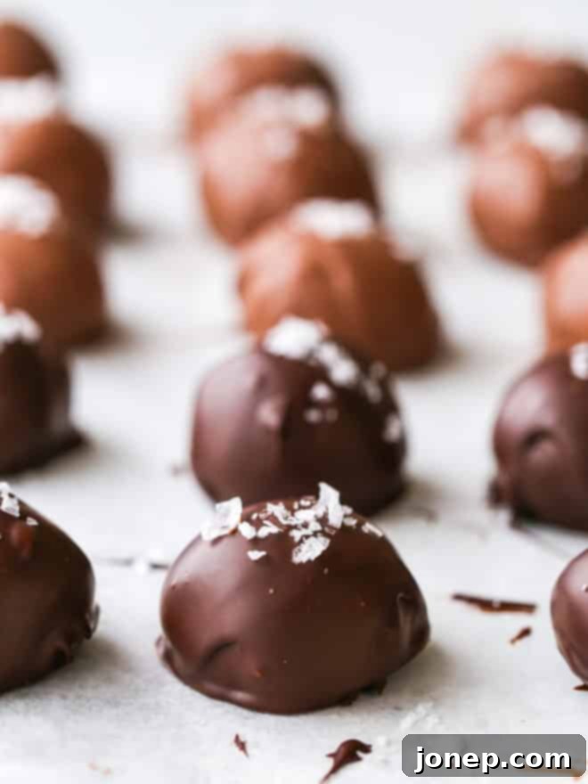 finished salted chocolate truffles on wax paper