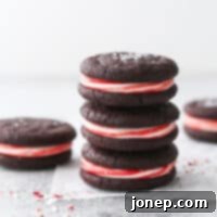 chocolate candy cane sugar cookies in a stack