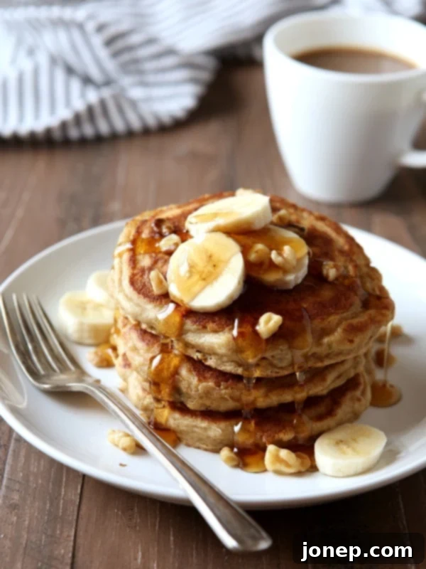 Delicious Whole Wheat Banana Nut Pancakes, perfectly golden brown