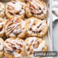Sweet Cinnamon Swirl Biscuits 10 baked cinnamon roll biscuits in a pan