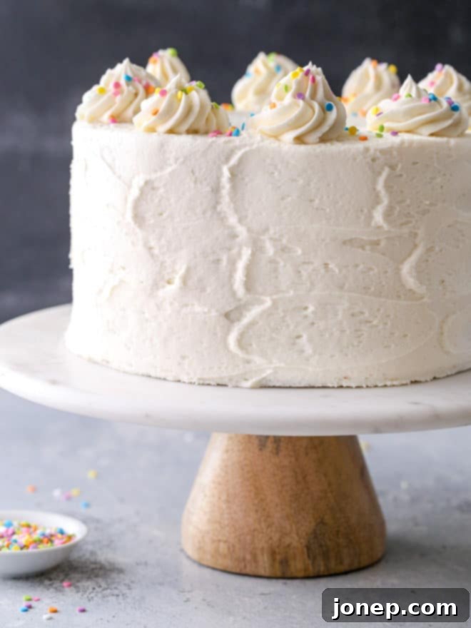 This funfetti cake made with light and buttery vanilla cake layers studded with rainbow sprinkles and fluffy vanilla buttercream frosting is such a fun and cheerful dessert!