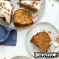 Close-up of the delicious Brown Butter Carrot Bundt Cake with Cream Cheese Frosting