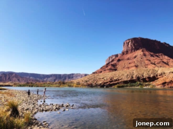 Colorado River flowing through canyon near Moab