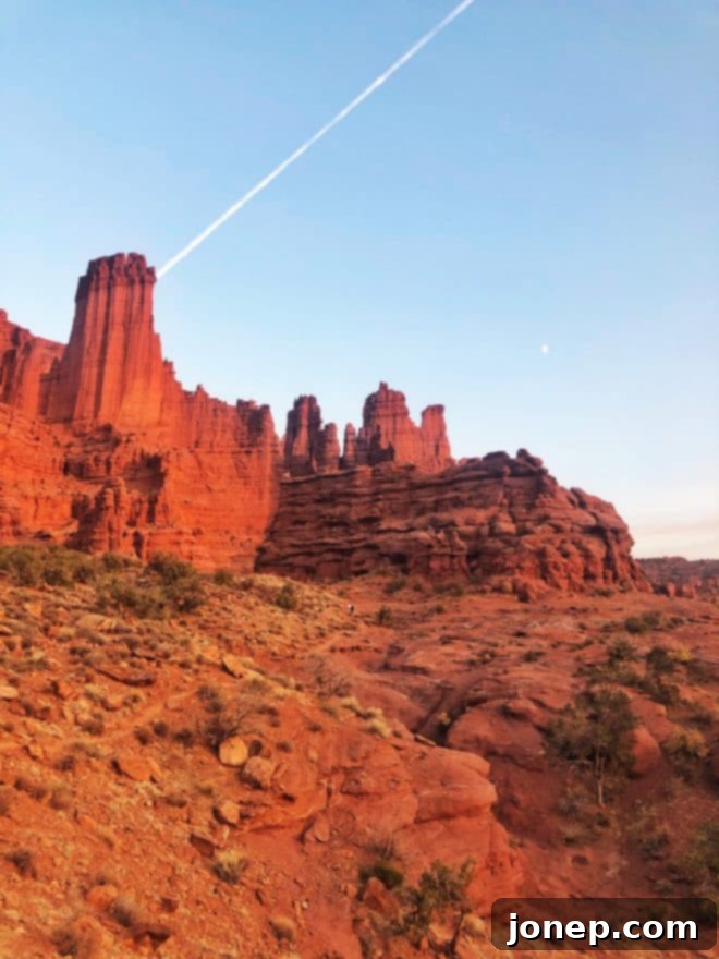 Dramatic Fisher Towers rock formations in Moab