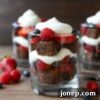 Decadent Brownie Berry Delight 7 brownie berry trifles assembled in glasses
