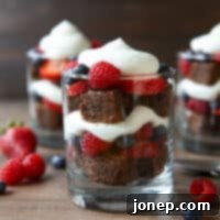 Fudgy Brownie Berry Dream 7 brownie berry trifles assembled in glasses