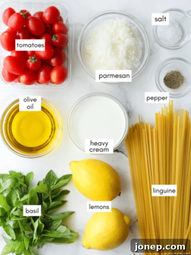 Bright Lemon Tomato Basil Pasta 3 lemon pasta ingredients