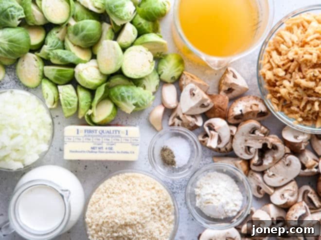 ingredients for brussels sprout and mushroom casserole