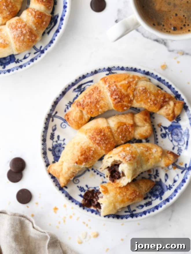 puff pastry chocolate croissants on a plate