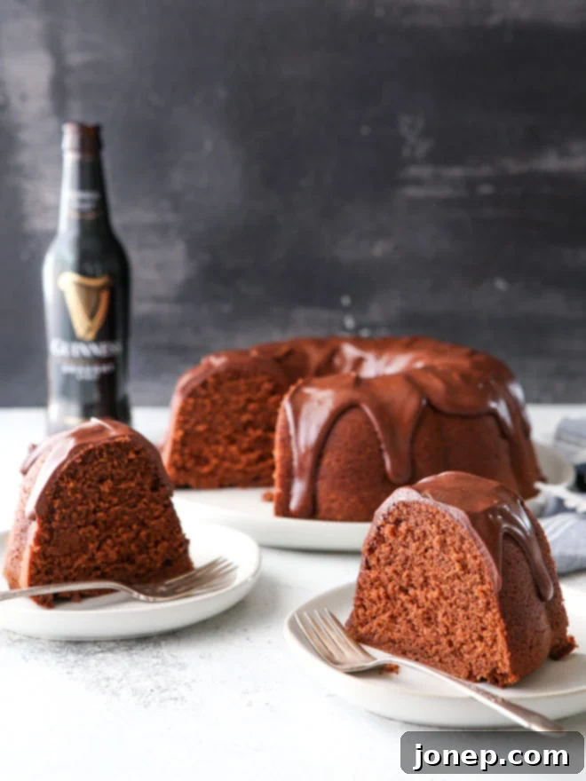 Decadent Chocolate Stout Bundt 2 This chocolate stout bundt cake is moist, chocolaty, and has a bottle of Guinness beer baked right in!