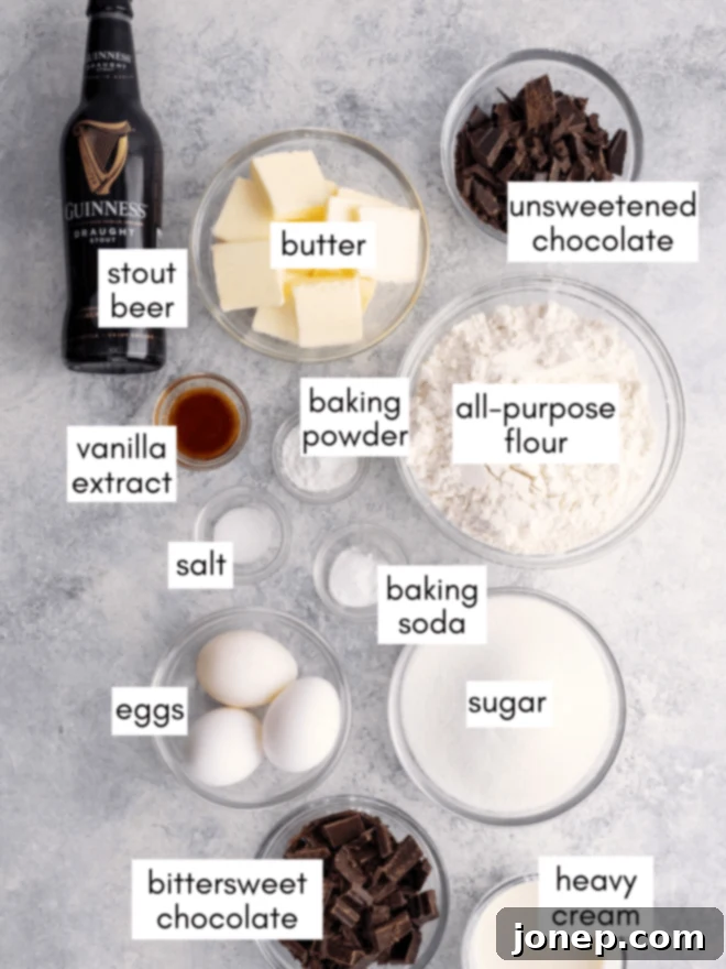Decadent Chocolate Stout Bundt 4 Selection of ingredients for making the chocolate stout bundt cake