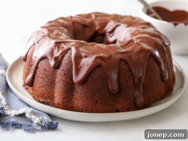 Velvet Stout Chocolate Bundt Cake 7 Close-up of a slice of moist chocolate stout bundt cake, showing its rich texture and ganache topping.