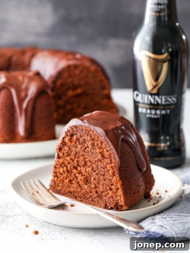 Velvet Stout Chocolate Bundt Cake 8 A stunning chocolate stout bundt cake, perfectly baked and glazed, ready to be served.
