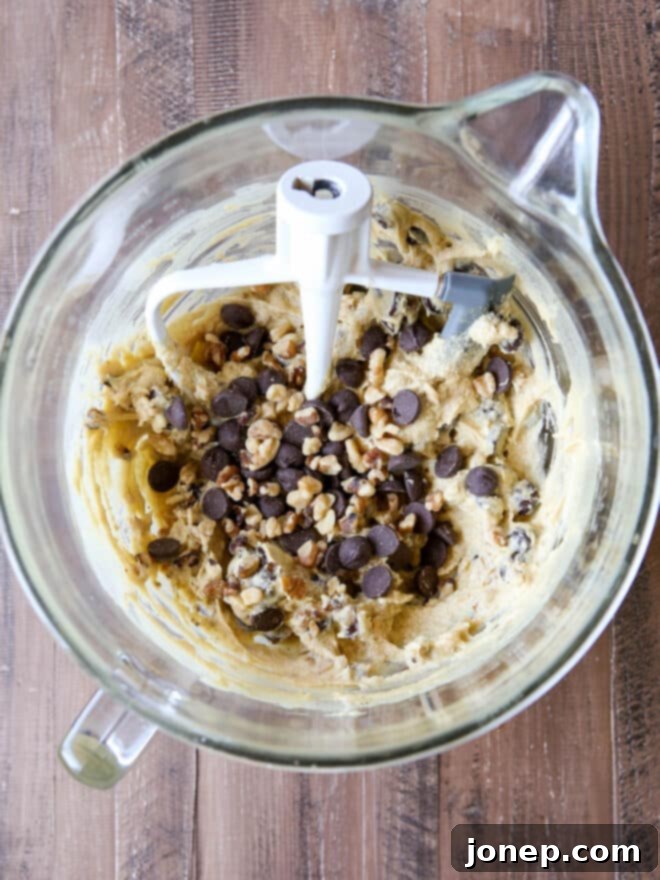 cookie dough in mixer bowl